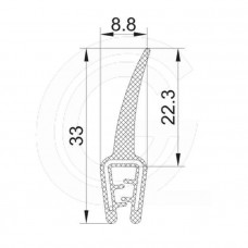 Door seal | EPDM | solid rubber flap | black | 33 x 8,8 mm | per meter